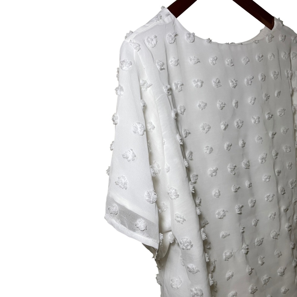 B Swiss Dot Blouse Women XL White  Short Sleeve Lined Textured Top Romantic - Picture 4 of 8